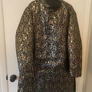 Elegant Gold and Black Brocade Coat
